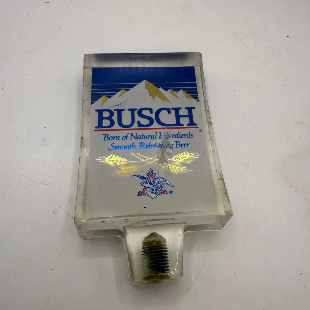 Vintage Busch Beer Tap Handle Clear Acrylic Lucite Mountain Logo Draft Bar Sign